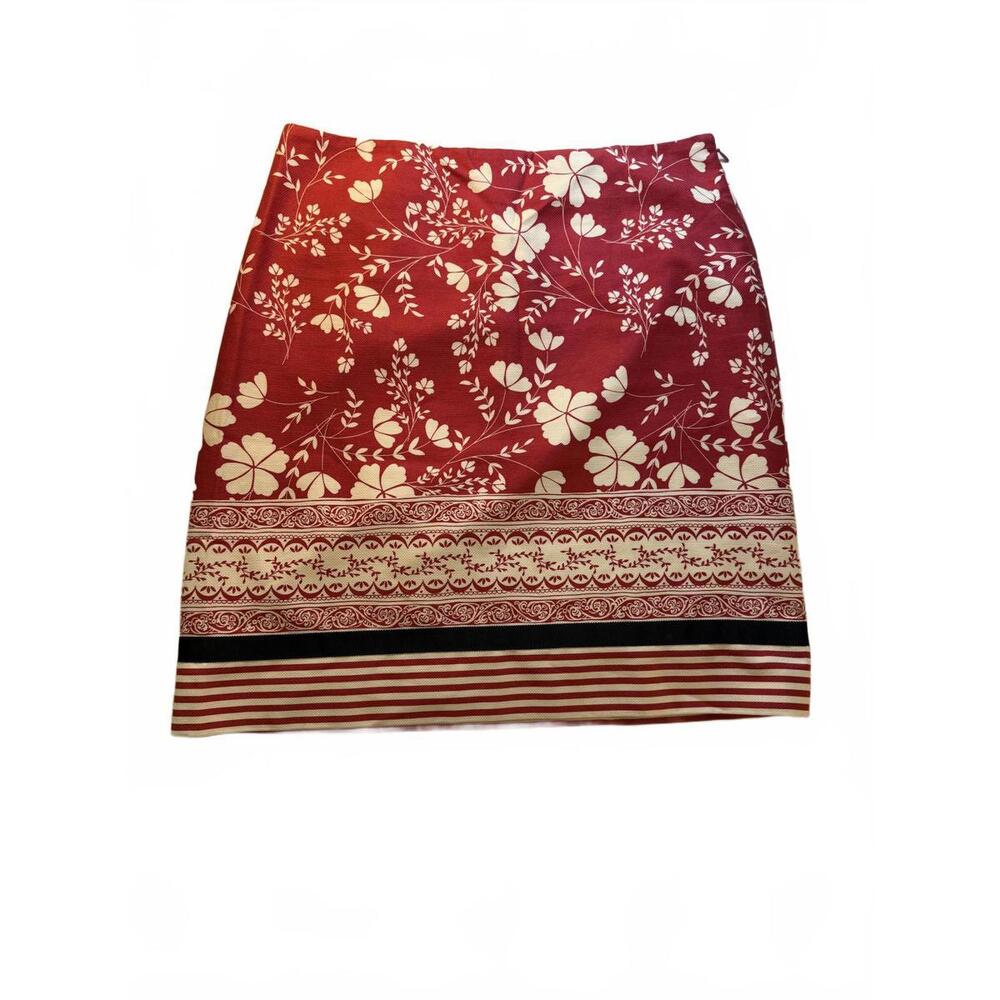 LOFT Wms Size 6 Red/White Flowered/Stripe Textured‎ A Line Cotton lined Skirt